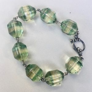 Chunky Ombre Variegated Green Glass Bead Bracelet